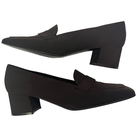 Vintage Chocolate Brown Bandolino Spainish Square Toe Slip Loafers Chunky Heel - Picture 5 of 7